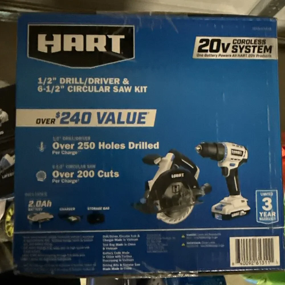 HART 20v Drill & Circular Saw Combo Kit HPCK221BSB 2.0Ah Battery Charger Bag